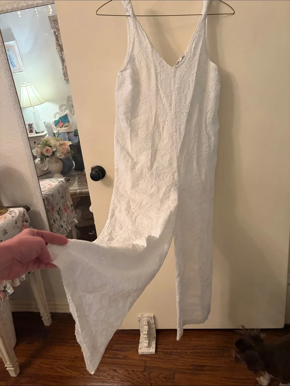Zara White Eyelet Linen Blend Maxi Jumpsuit